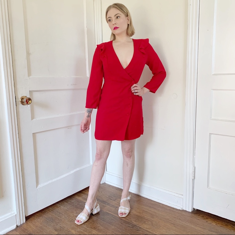 TOPSHOP Bright Red Ruffle Wrap Dress
